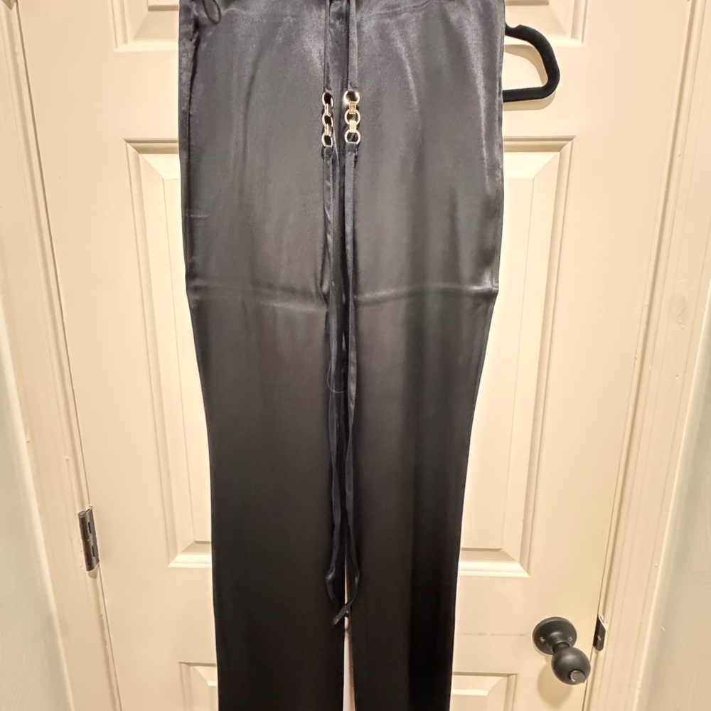 Zara Men's Elegant Black Satin Trousers Size is S
